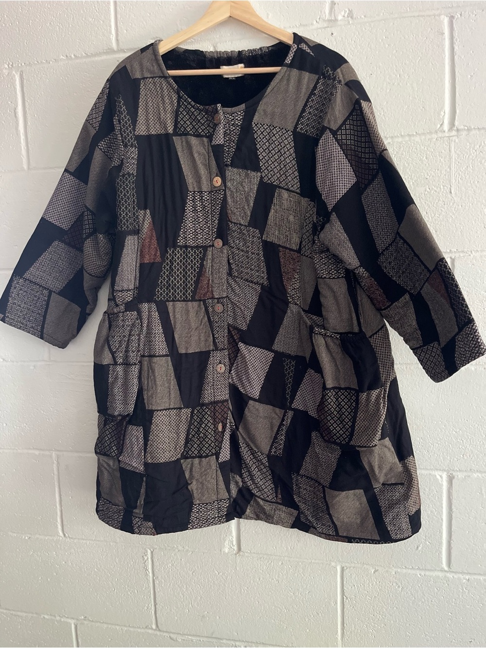 Japanese Patchwork Fleece Jacket Women’s Boho Mori Kei Harajuku Oversized M